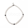 Natural Black Onyx Cross & Acrylic Imitation Pearl Beaded Necklace for Women NJEW-JN04218-1