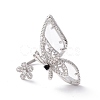 Butterfly with Flower Clear Cubic Zirconia Cuff Ring RJEW-D117-04P-2