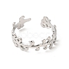 304 Stainless Steel Leafy Branch Open Cuff Ring for Women RJEW-E063-21P-2