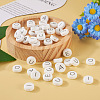 50Pcs 5 Style White Flat Round with Black Letter Silicone Beads SIL-TA0001-49-5