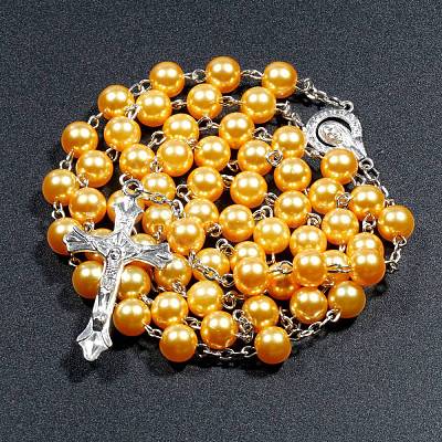 Plastic Imitation Pearl Rosary Bead Necklace for Easter PW23031886121-1