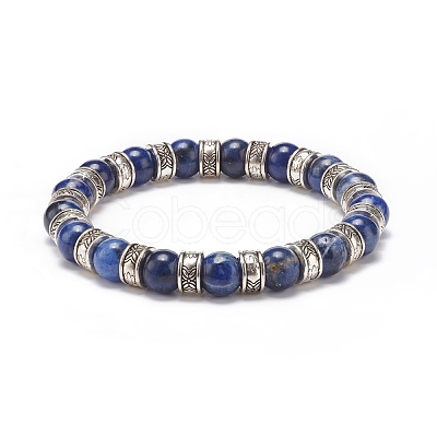 Natural Sodalite & Alloy Beaded Stretch Bracelet BJEW-JB08621-1