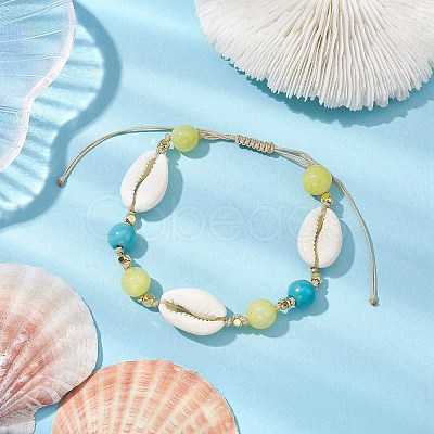 8mm Round Synthetic Turquoise & Natural Mashan Jade Braided Bead Bracelets BJEW-JB10376-1