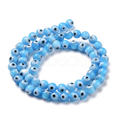 Handmade Evil Eye Lampwork Round Bead Strands LAMP-L055-6mm-21-1