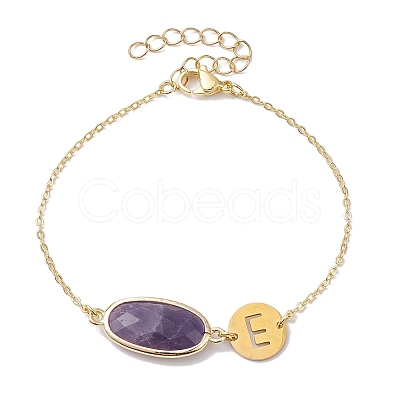 Natural Amethyst Faceted Oval Link Bracelets BJEW-JB10263-02-1