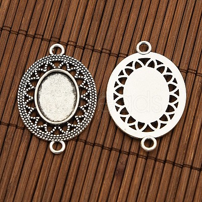 Tibetan Style Alloy Connector Cabochon Bezel Settings and Oval Transparent Glass Cabochons DIY-X0206-AS-1