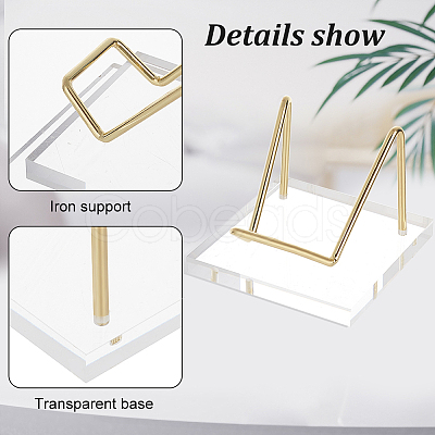 Square Acrylic Base Iron Arm Mineral Specimens Display Easel Stands ODIS-WH0043-26LG-1