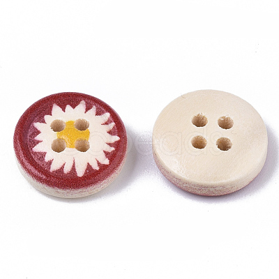 4-Hole Printed Natural Wood Buttons WOOD-S055-11-1