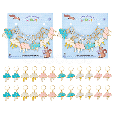 Alloy Enamel Cloud with Raindrop/Lightning Bolt Charm Locking Stitch Markers HJEW-PH01724-1