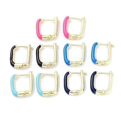 Real 18K Gold Plated Brass Enamel Rectangle Hoop Earrings for Women EJEW-L269-112G-1