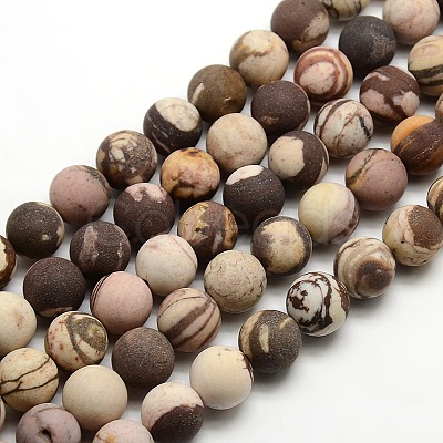 Frosted Natural Zebra Jasper Round Bead Strands G-M064-10mm-03-1