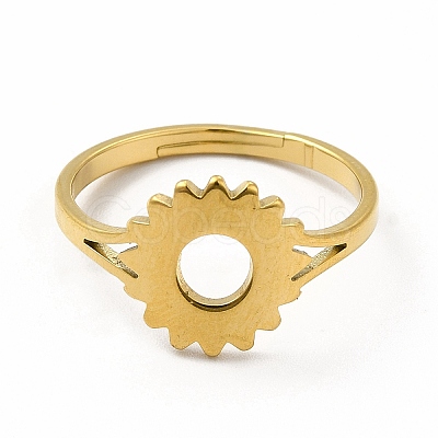 Ion Plating(IP) 304 Stainless Steel Sunflower Adjustable Ring for Women RJEW-B027-17G-1