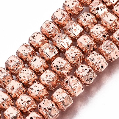 Electroplated Natural Lava Rock Beads Strands G-T114-64RS-1