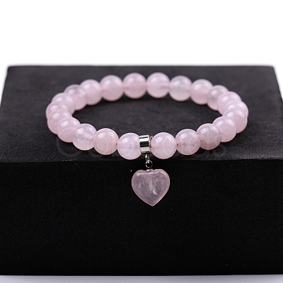 Natural Rose Quartz Beaded Stretch Bracelets PW-WG34938-01-1