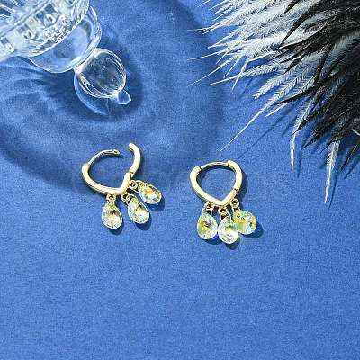 Brass Hoop Earrings with Glass Teardrop Charms EJEW-JE05396-1