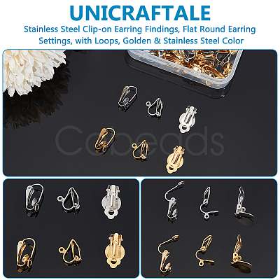 Unicraftale 60Pcs 6 Style 304 Stainless Steel Clip-on Earring Findings STAS-UN0055-90-1