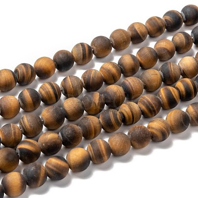 Natural Frosted Tiger Eye Round Bead Strands G-M064-10mm-02-1