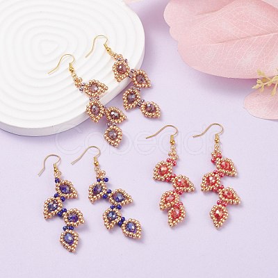 3Pair 3 Color Glass Seed Braided Leaf Dangle Earrings EJEW-JE04846-1