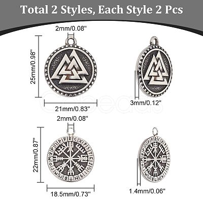 Unicraftale 4Pcs 2 Style 304 Stainless Steel Pendant STAS-UN0055-80-1