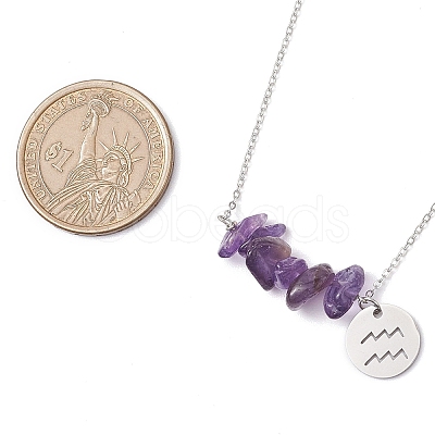 Natural Amethyst Chip & Constellation Pendant Necklaces NJEW-JN05084-11-1