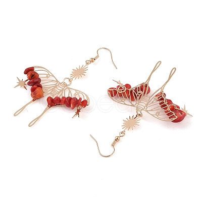 Synthetic Coral Chips Dangle Earrings EJEW-S214-01H-1