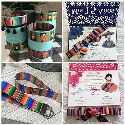 2Rolls 2 Styles Stripe Pattern Printed Polyester Grosgrain Ribbon OCOR-TA0001-37M-1