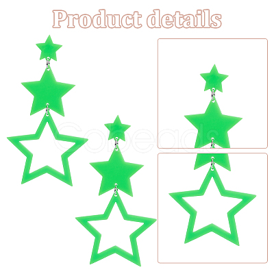 ANATTASOUL 5 Pairs 5 Colors Hollow Star Acrylic Dangle Stud Earrings for Woman EJEW-AN0004-10-1