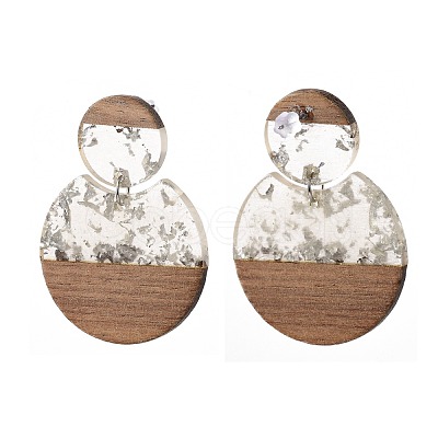 Transparent Resin & Walnut Wood Dangle Stud Earrings EJEW-JE04281-02-1