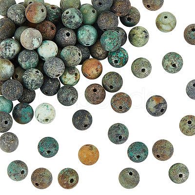 Olycraft Frosted Natural African Turquoise(Jasper) Round Beads Strands G-OC0001-79B-1