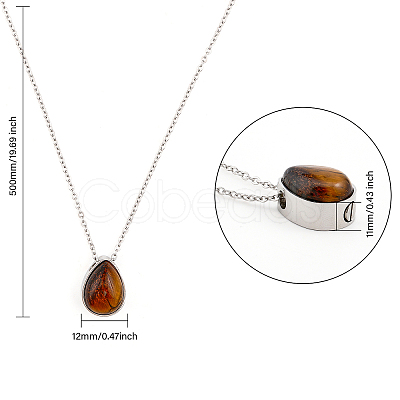 CHGCRAFT Natural Tiger Eye Teardrop Urn Ashes Pendant Necklace NJEW-CA0003-09B-1