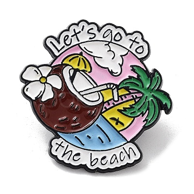 Summer Vacation Series Let's Go to the Beach Coconut Tree Alloy Enamel Pin Brooch JEWB-C029-09D-1