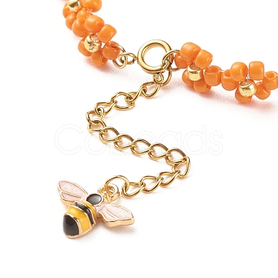 Glass Seed Beaded Flower Necklace with Alloy Enamel Bee Charm NJEW-JN03817-04-1