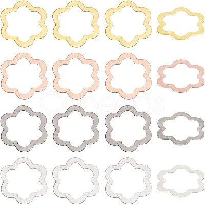 Nbeads 32Pcs 4 Color Hammered Brass Flower Linking Rings KK-NB0001-58-1