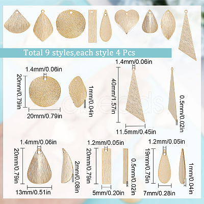 SUNNYCLUE 36Pcs 9 Style Brass Pendants KK-SC0003-28-1