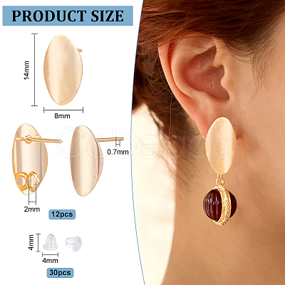 BENECREAT 12Pcs Brass Oval Stud Earring Findings KK-BC0010-90-1