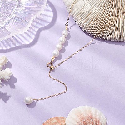 Adjustable Slider Natural Pearl Beaded Lariat Necklaces NJEW-TA00180-1