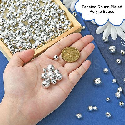 Faceted Round Plated Acrylic Beads PACR-YW0001-21-1