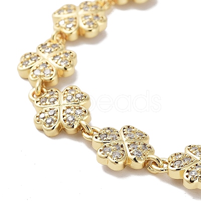 Rack Plating Brass Pave Clear Cubic Zirconia Clover Link Chain Bracelets for Women BJEW-R317-08G-1