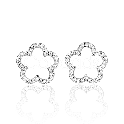 Sweet and Cute Silver Earrings with Zirconia Flower Design QK5383-2-1