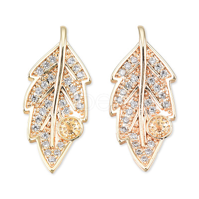 Brass Micro Pave Clear Cubic Zirconia Leaf Peg Bails Pendants KK-N232-458-1