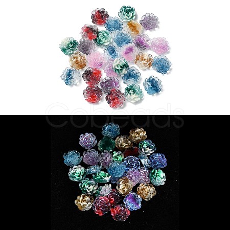 Flower Resin Cabochons with Glitter Powder CRES-Q006-05A-1