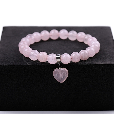 Natural Rose Quartz Beaded Stretch Bracelets PW-WG34938-01-1