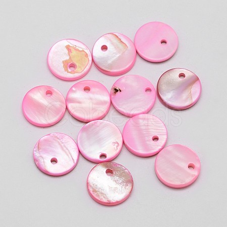 Dyed Shell Flat Round Pendants SHEL-P003-13B-1