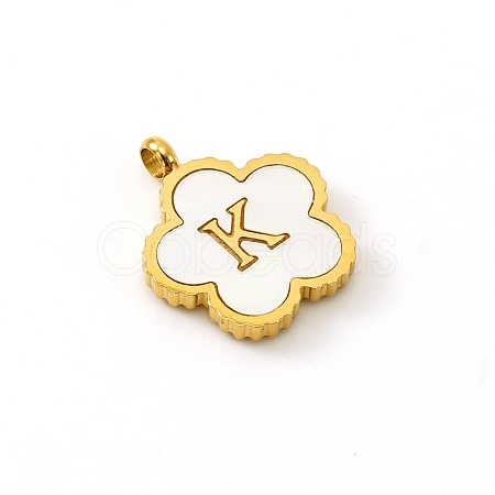 Golden Tone Stainless Steel Pave White Shell Letter Flower Charms PW-WGC5230-11-1