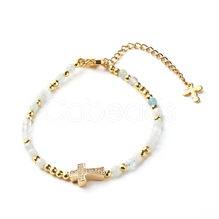 Cross Cubic Zirconia Beaded Bracelet for Girl Women BJEW-JB06848-04-1