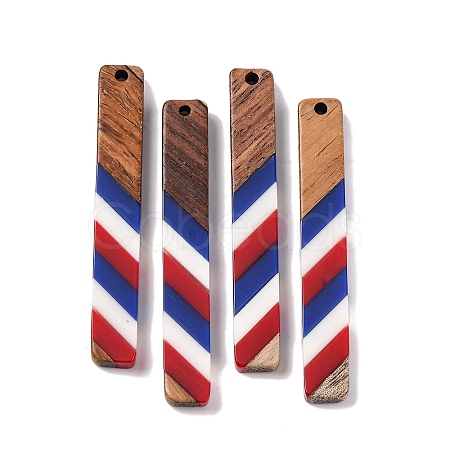 Independence Day Opaque Striped Resin & Walnut Wood Pendants RESI-U010-02H-1