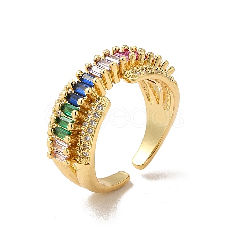 Colorful Cubic Zirconia Rectangle Open Cuff Ring RJEW-I092-07G-1