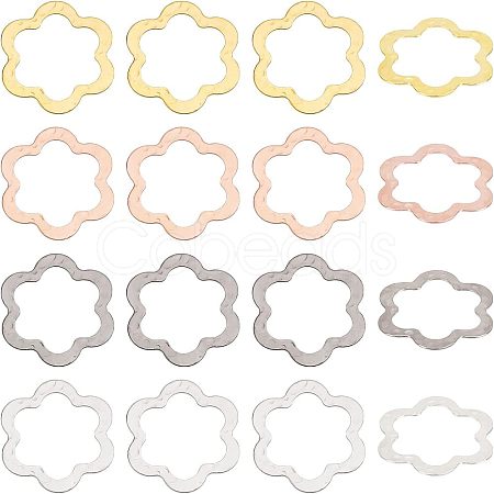 Nbeads 32Pcs 4 Color Hammered Brass Flower Linking Rings KK-NB0001-58-1