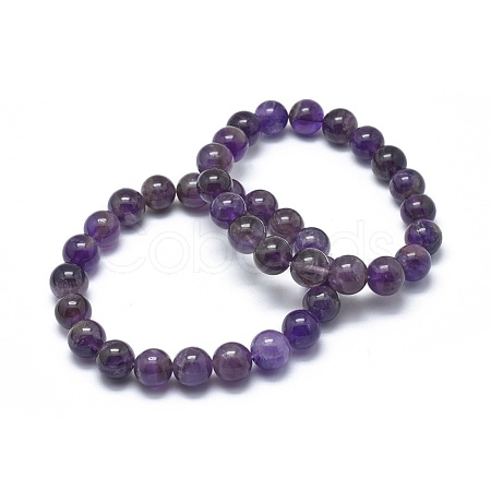 Natural Amethyst Bead Stretch Bracelets BJEW-K212-B-034-1