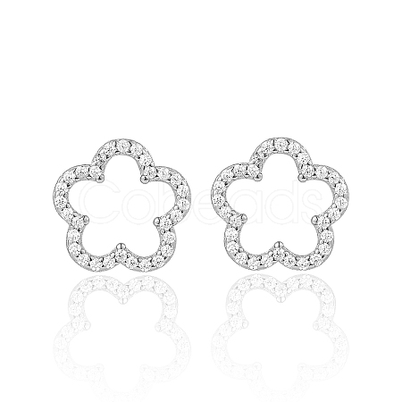 Sweet and Cute Silver Earrings with Zirconia Flower Design QK5383-2-1